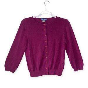 White + Warren Magenta 100% cotton knit cardigan EUC size med.